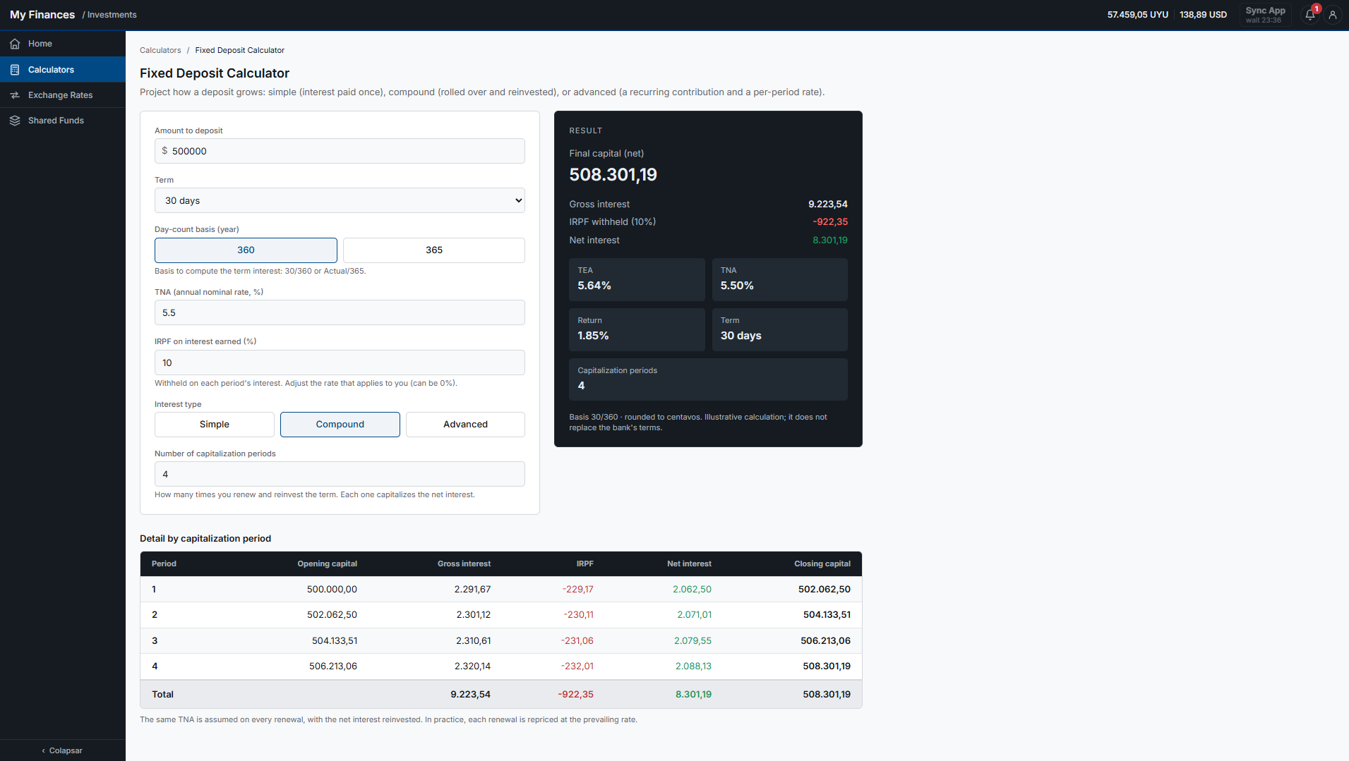 Fixed-term deposit calculator