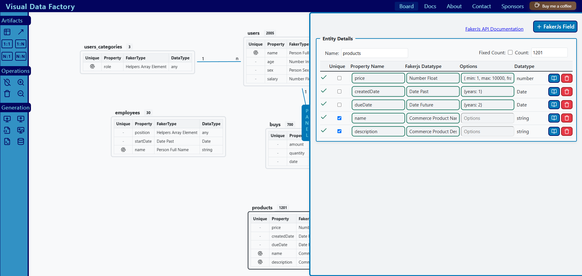 Data generation control panel